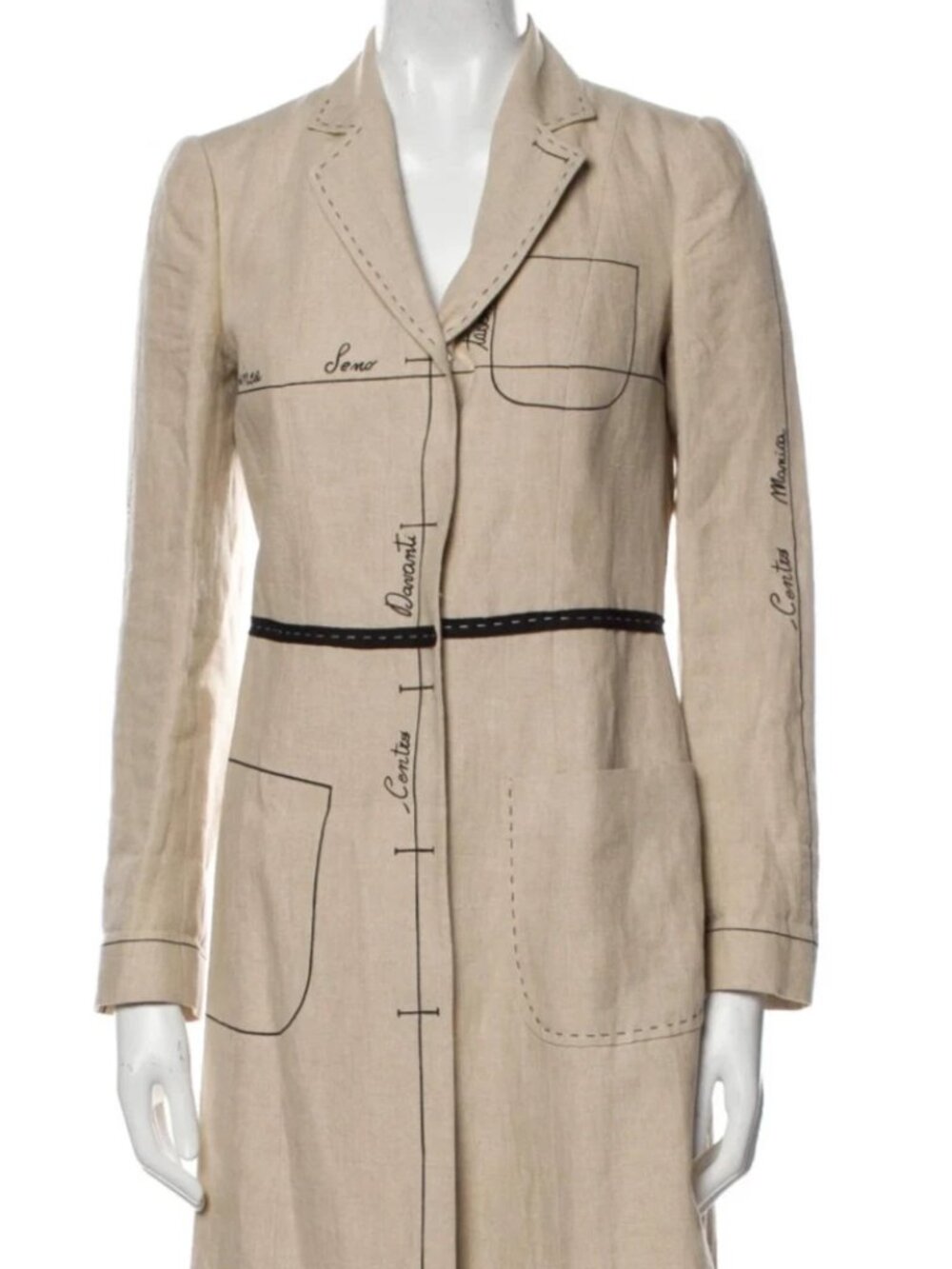 Moschino Trompe L'oeil TAN BLACK TRIM LINEN LINED COAT JACKET ONLY USA 6